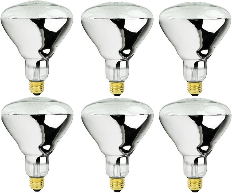 BULBMASTER 250 Watt Heat lamp Bulb for Bathroom R40 Incandescent Shower Heat Lamp Clear Infrared Bath Light 250R40 Chicken Light Bulb E26 Base 6 Pack (6) - Image 1